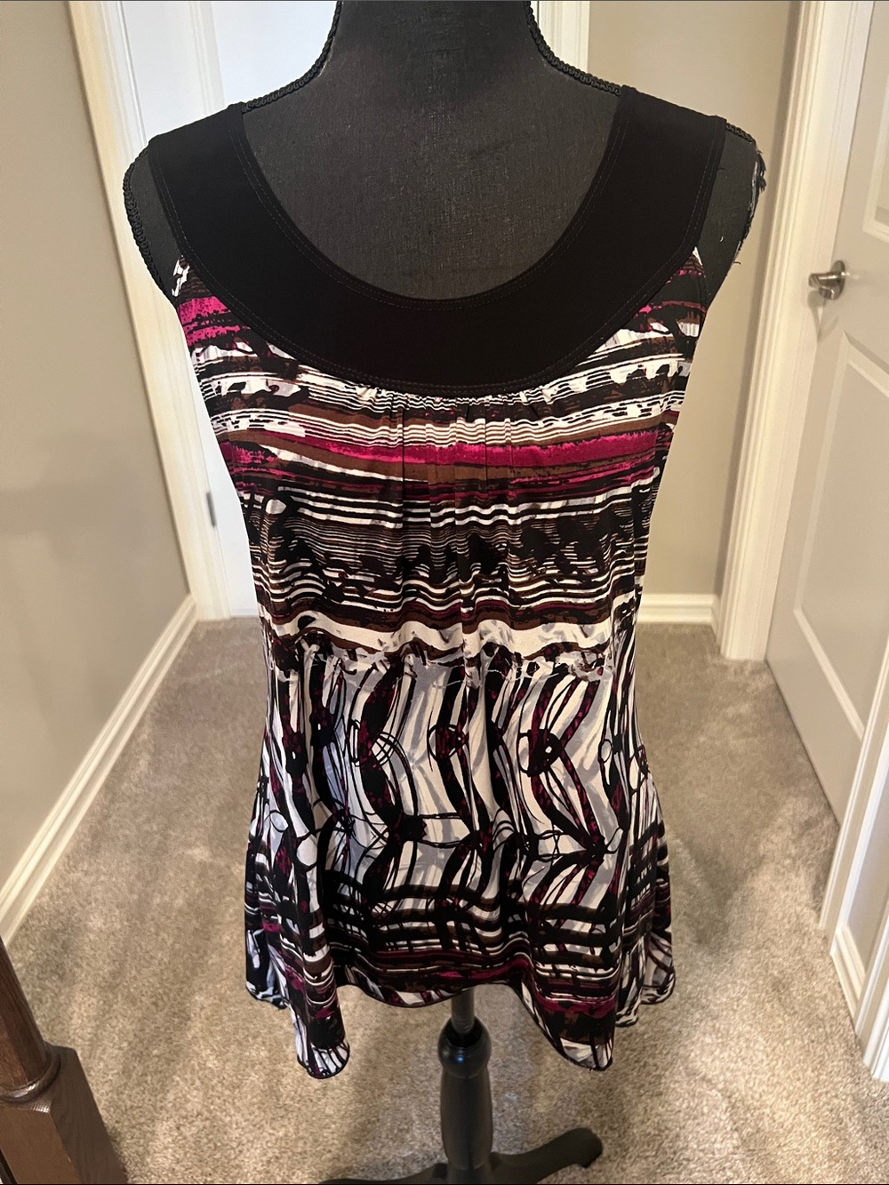 Carol Rose Black, White & Pink Patterned Sleeveless Top